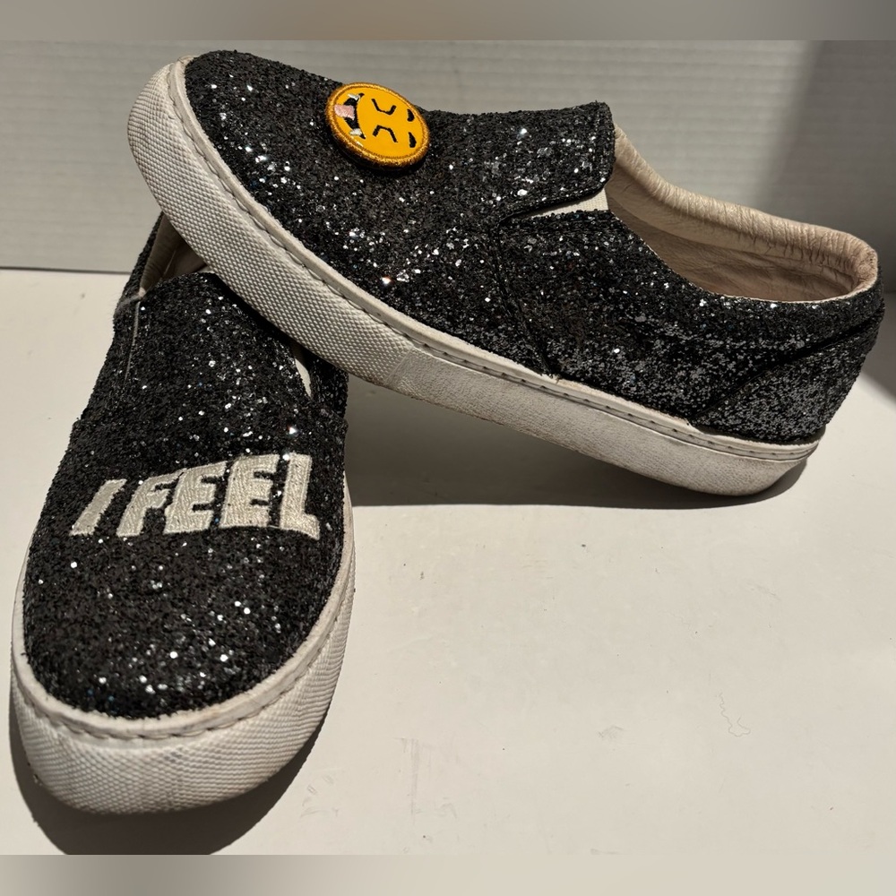 Chiara Ferragni Silver Iridescent Leather “I FEEL” Slip On Sneakers Sz EU39 US8